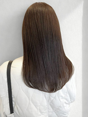 アッシュベージュ グレージュ レイヤー セミロング 髪質改善