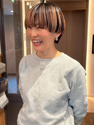 アンブレラカラー デザインカラー ショートボブ 髪質改善