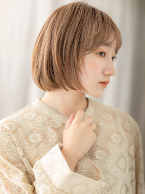 透明感モカブラウン小顔シャギーカットレイヤーボブ20代30代