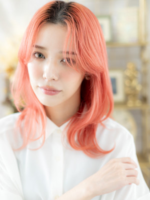 チェリーレッド個性的ロングウルフレイヤーミディアムレイヤーb