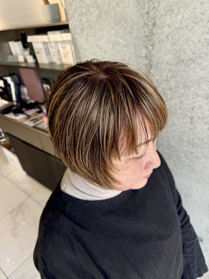 大人ショート/白髪ぼかしハイライト/白髪ぼかし