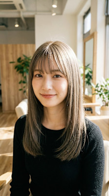 【極上の艶】シースルーバング×オリーブグレージュロング