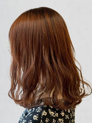 オレンジブラウン ブリーチなしダブルカラー ミディアム 艶髪