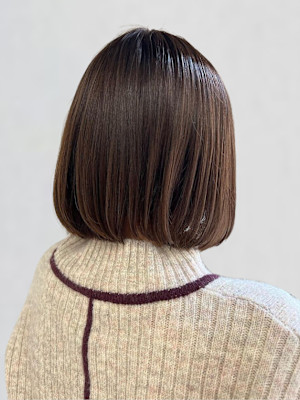 ブラウンベージュ 丸みボブ 髪質改善トリートメント 30代