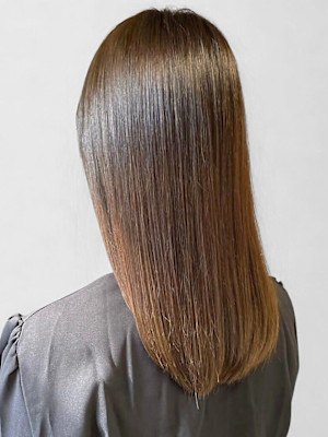 縮毛矯正 ブラウンベージュ 髪質改善 セミロング 20代