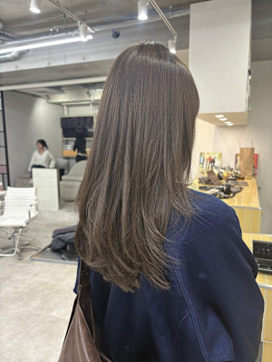 韓国顔まわりレイヤーカットグレージュオリーブベージュブラウン