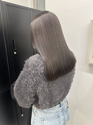 韓国顔まわりレイヤーカットグレージュオリーブベージュブラウン