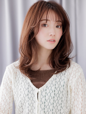 大人かわいい韓国風巻きゆるふわセミロングレイヤー20代30代