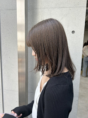 韓国顔まわりレイヤーカットグレージュオリーブベージュブラウン