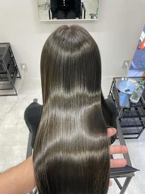 韓国顔まわりレイヤーカットグレージュオリーブベージュブラウン