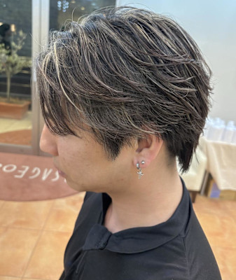 毛流れセンターパート/ハイライト/白髪ぼかしハイライト