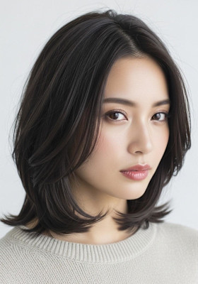 ミディアムレイヤー、レイヤーボブ、ダークアッシュ、かわいい