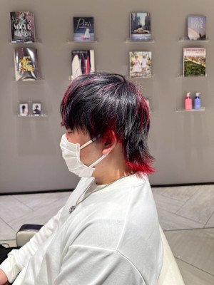 メンズウルフ×レッドインナーカラー