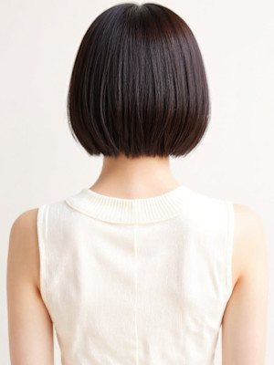 アッシュブラック黒髪小顔前下がりミニボブp1ダークグレージュ