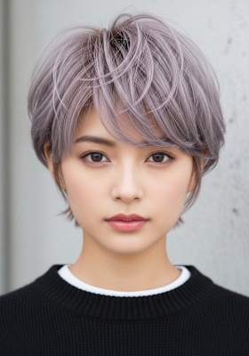 シャギーショート/ラベンダーグレー/ボーイッシュボブ/耳かけ
