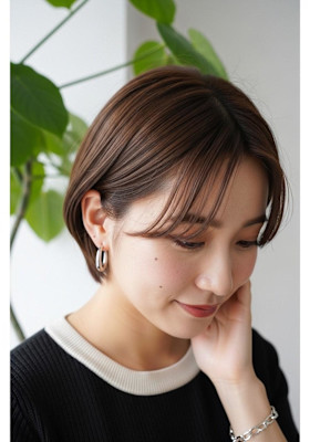 ナチュラルショートボブ/モカブラウン/大人かわいい/耳かけ
