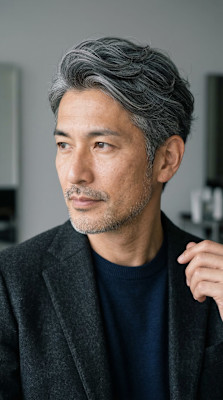 横浜メンズヘア 白髪ぼかし×大人のアップバング【桜木町】