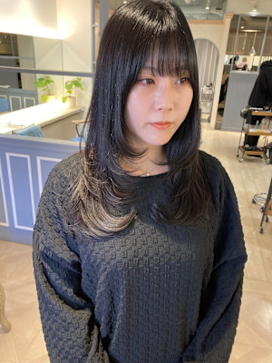 アゴしたロングレイヤー髪質改善ストレートワンカール