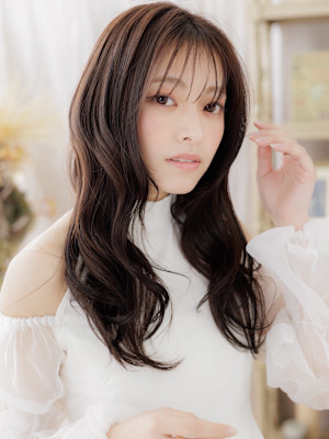 シースルーバングフェアリーレイヤーロング　ダークブラウンb