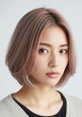 ハッシュ/ピンクミルクティーベージュ/顏まわりかわいいボブ