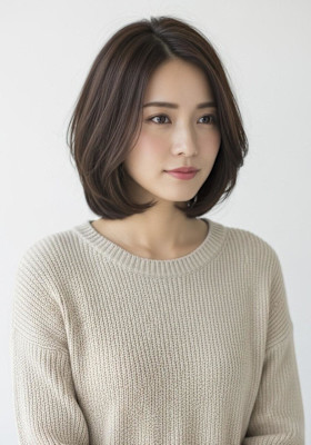 ミディアムボブ/モカブラウン/大人かわいい/顏まわりボブ