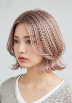 ハッシュボブ/ピンクミルクティーベージュ/外はね大人可愛い