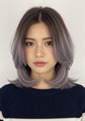 レイヤー/スモーキーブラウン/ラベンダーグレー/外内はねボブ