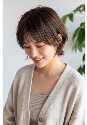 シャギーショート/ミルクブラウン/かわいい/耳がけショート