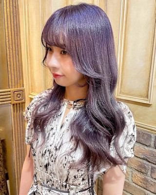 ラベンダーグレー/ダークパープル/セミロングレイヤー