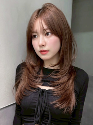 ロンググレージュ韓国ヘアオリーブベージュ_ba580601