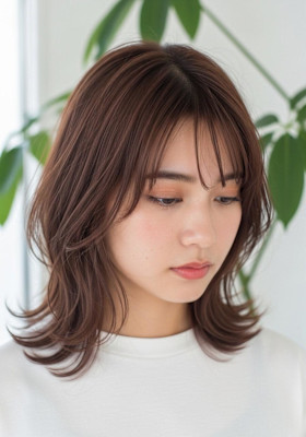  ミディアムハッシュカット/ローライトカラー/大人可愛い系