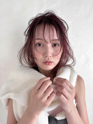 チェリーレッドボブ×抜け感ウェーブ