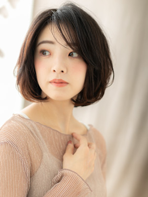 ダークアッシュカーテンバング抜け感ハッシュボブ30代40代