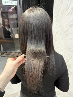 ハッシュカット/顔周りカット/ダークブラウン/シャギーカット