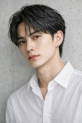 毛流れハンサムショートセンターパートメンズ黒髪爽やか