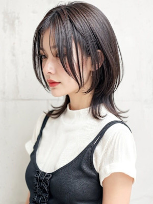 うざバングウルフミディアムレイヤーカットp1　シャギーカット