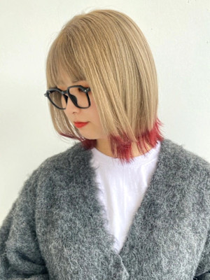 エンドカラー 裾カラー ブリーチ ブロンドベージュ ショート