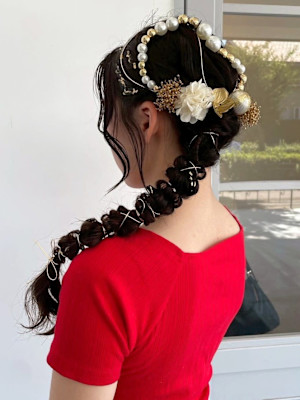 成人式ヘア 卒業式ヘア 和装ヘア 編み下ろし ロング 黒髪