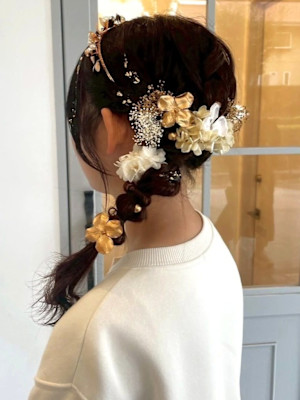 成人式ヘア 卒業式ヘア 20代 編み下ろしスタイル 黒髪