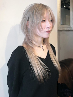 ロングウルフ ハイレイヤーウルフ  ミルクティーベージュ 