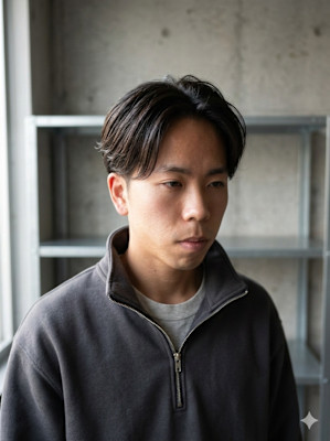 毛流れで作るセンターパート・ニュアンスパーマ