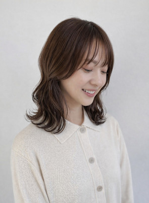 レイヤーコテ巻きミディアムショコラカラー春カラー藤枝静岡