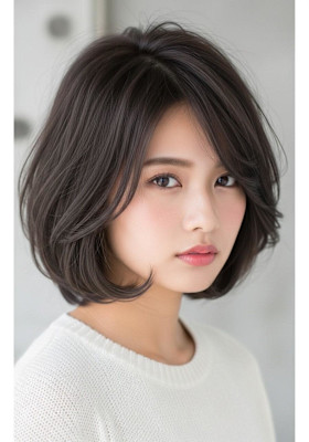耳かけレイヤーボブ/ダークアッシュ/かわいいショートボブ