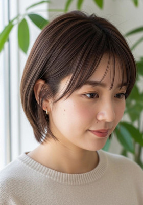 ナチュラルショート/モカブラウン/耳かけボブ/前髪ありカート