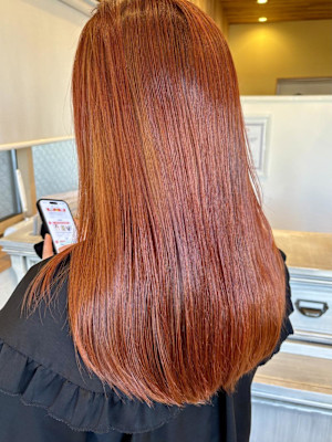 オレンジブラウンカラー/メテオ/ナチュラルストレート