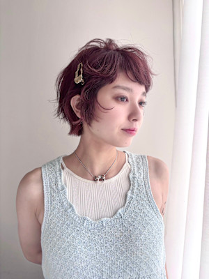 暖色カラー×ナチュラルパーマショート