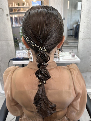 あみおろし/タイトアレンジ/お呼ばれヘア/ロング