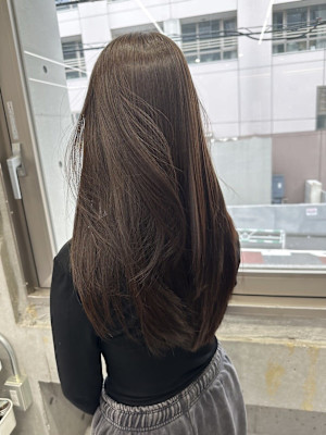 韓国顔まわりレイヤーカットグレージュオリーブベージュブラウン