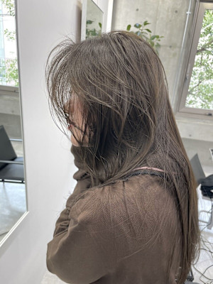 韓国顔まわりレイヤーカットグレージュオリーブベージュブラウン