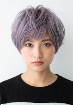 シャギーショート/ラベンダーグレー/ボーイッシュ/耳がけボブ